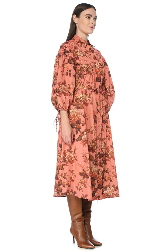 Somon Çiçek Desenli Pardösü