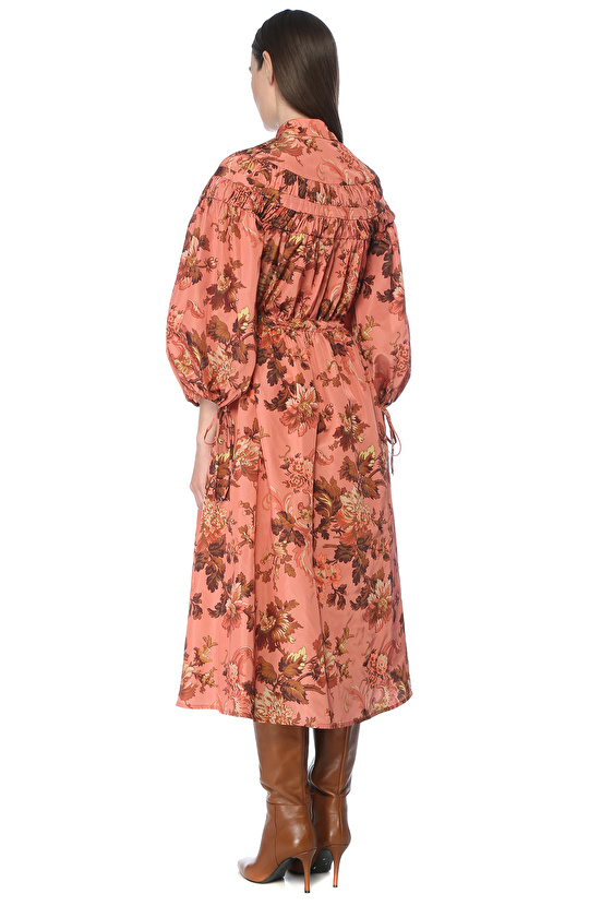 Somon Çiçek Desenli Pardösü