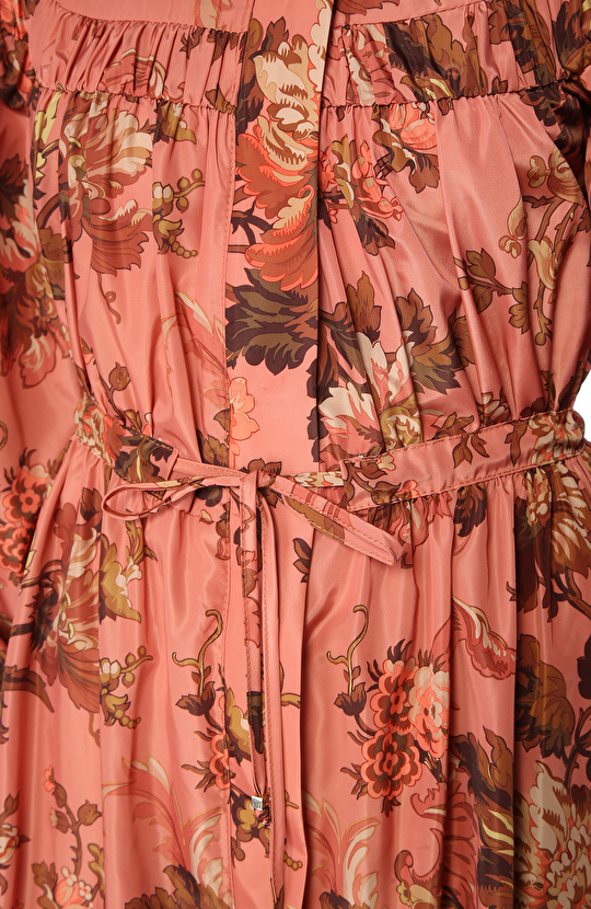 Somon Çiçek Desenli Pardösü