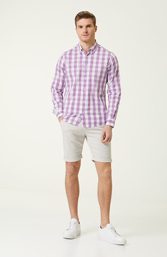 Comfort Fit Lila Kareli Gömlek