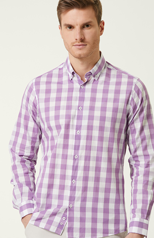 Comfort Fit Lila Kareli Gömlek