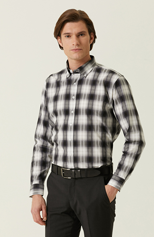 Slim Fit Siyah Beyaz Gömlek