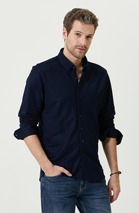 Lacivert Uzun Kollu Gömlek