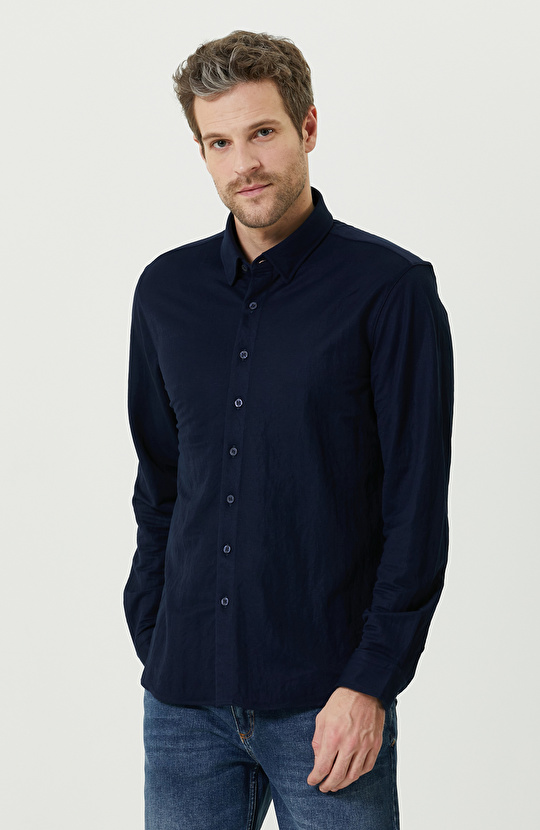 Lacivert Uzun Kollu Gömlek