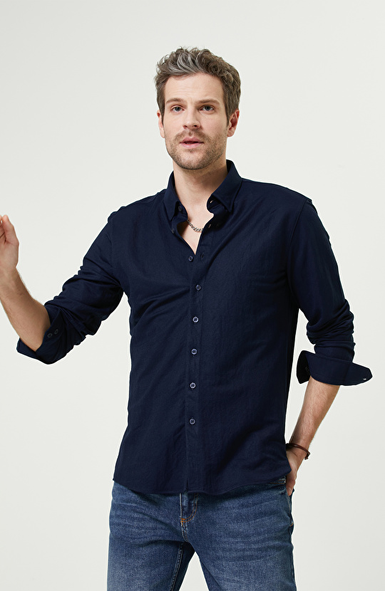 Lacivert Uzun Kollu Gömlek