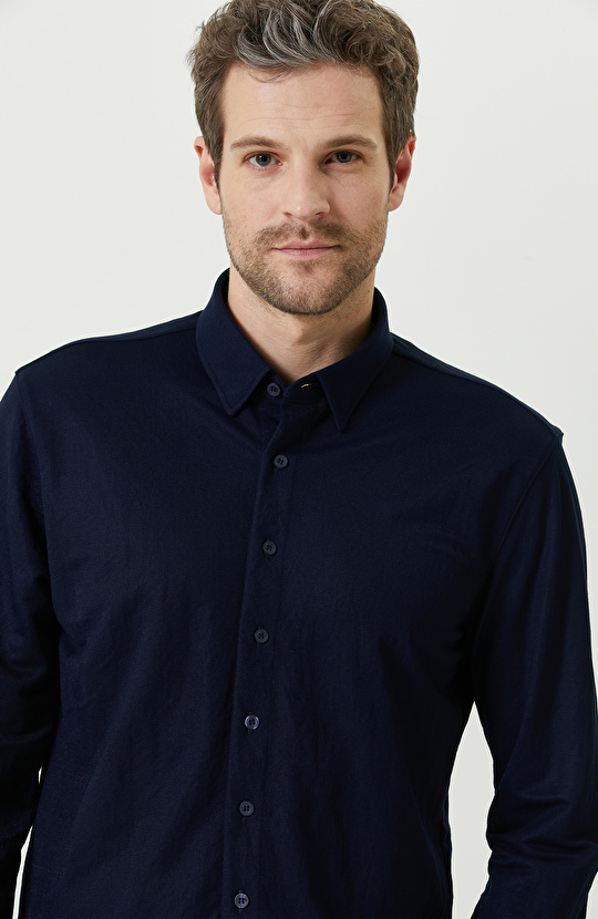 Lacivert Uzun Kollu Gömlek