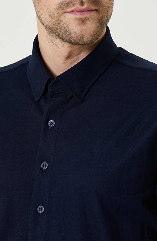 Lacivert Uzun Kollu Gömlek