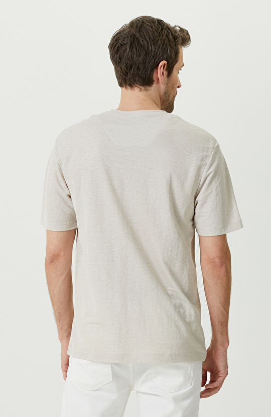 Bej Kısa Kollu Bisiklet Yaka T-Shirt