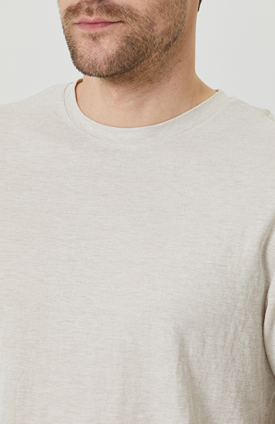 Bej Kısa Kollu Bisiklet Yaka T-Shirt