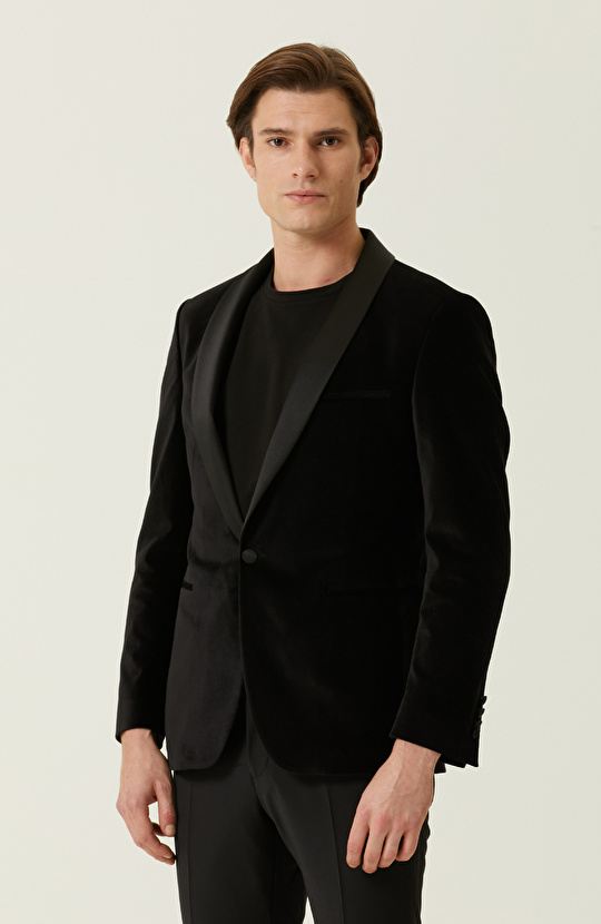 Siyah Saten Garnili Ceket