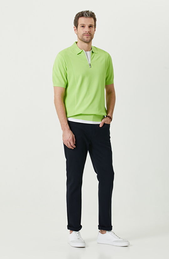 N-Tech Yeşil Polo Yaka Fermuarlı Kazak