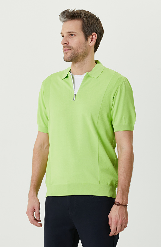 N-Tech Yeşil Polo Yaka Fermuarlı Kazak