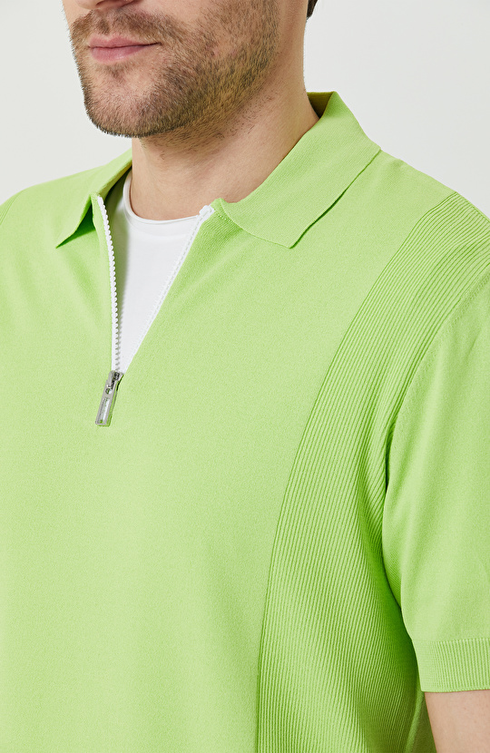 N-Tech Yeşil Polo Yaka Fermuarlı Kazak