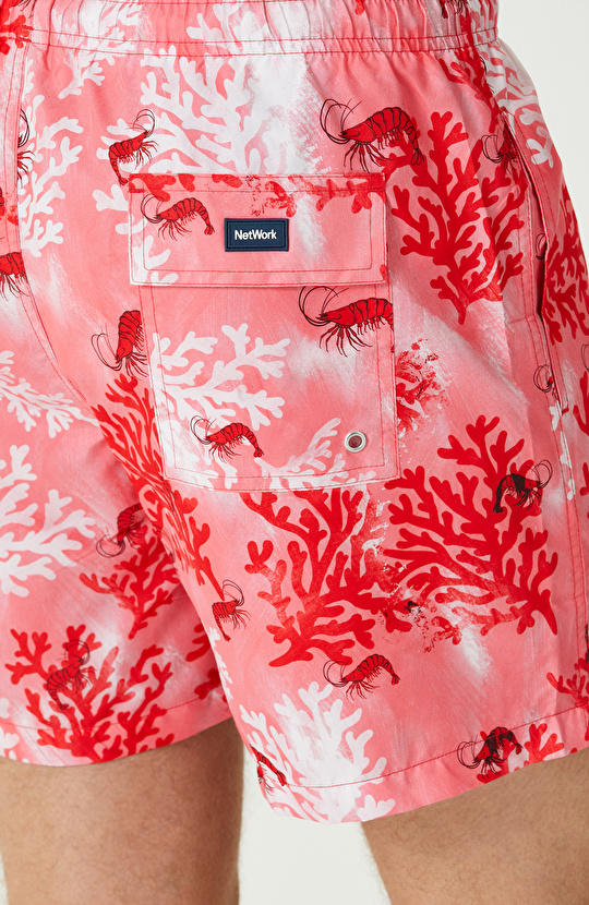 Kırmızı Mercan Desenli Şort Mayo