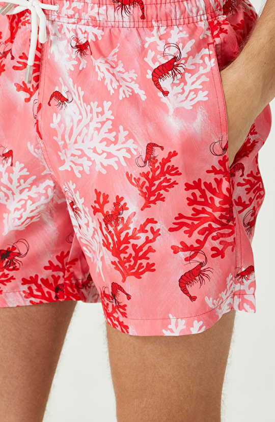 Kırmızı Mercan Desenli Şort Mayo