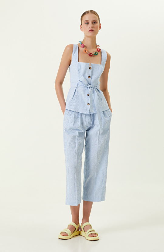 Mavi Beyaz Çizgili Pantolon