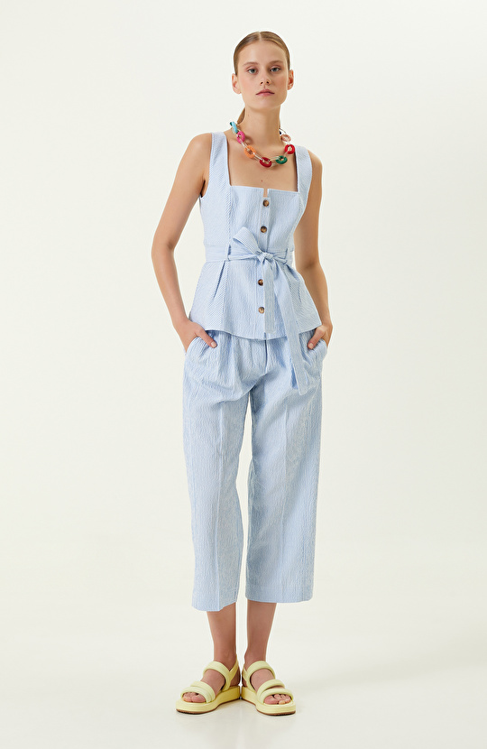 Mavi Beyaz Çizgili Bluz