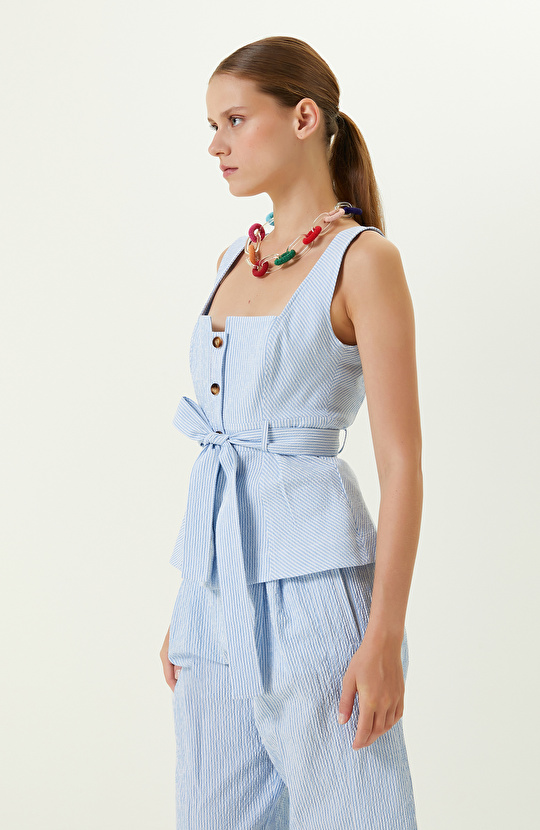 Mavi Beyaz Çizgili Bluz