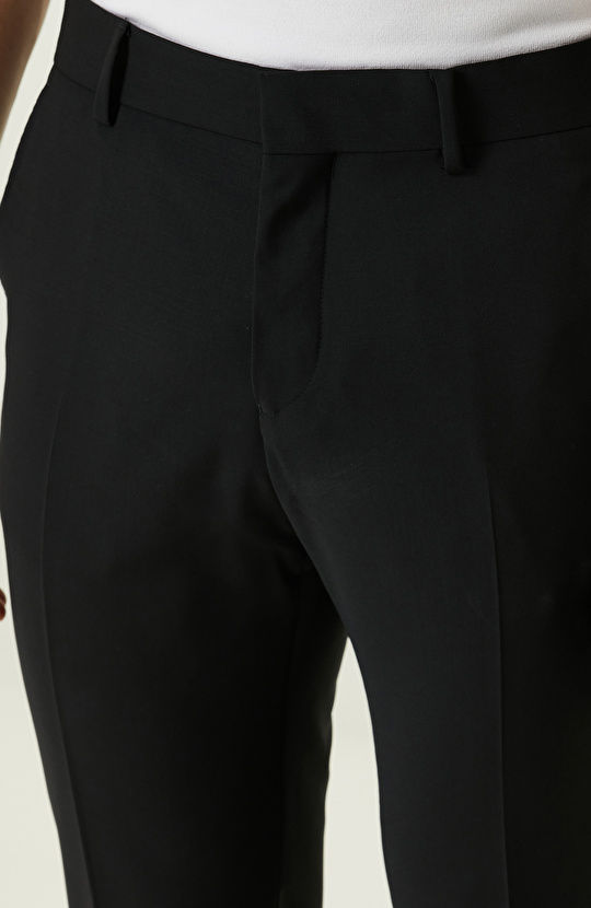 Siyah Yün Karışımlı Pantolon