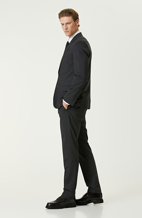 Antrasit Yün Karışımlı Piklapel Yaka Takım Elbise