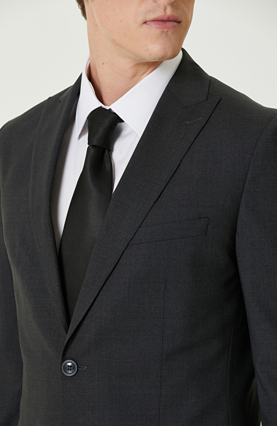 Antrasit Yün Karışımlı Piklapel Yaka Takım Elbise