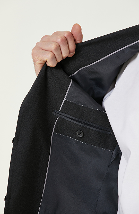 Antrasit Yün Karışımlı Piklapel Yaka Takım Elbise