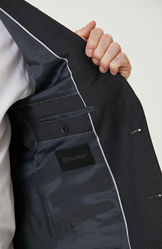 Antrasit Yün Karışımlı Piklapel Yaka Takım Elbise