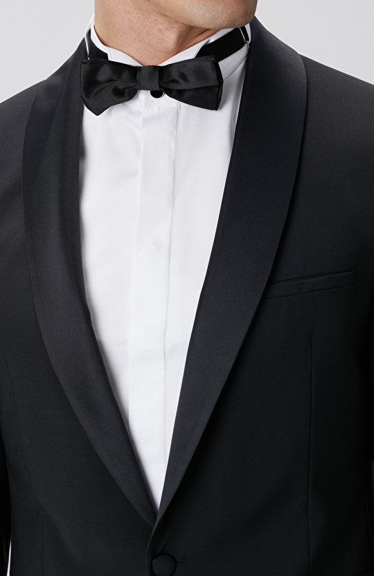 Siyah Yün Karışımlı Smokin Takım Elbise