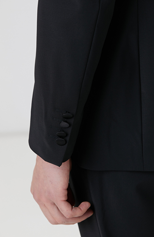 Siyah Yün Karışımlı Smokin Takım Elbise