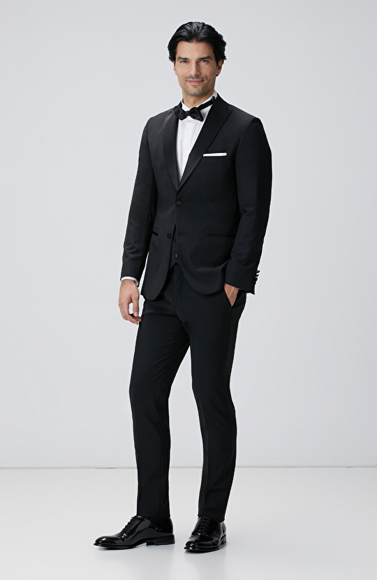 Siyah Yün Karışımlı Smokin Takım Elbise Siyah Yün Karışımlı Smokin Takım Elbise