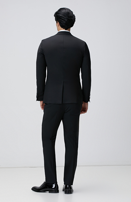 Siyah Yün Karışımlı Smokin Takım Elbise