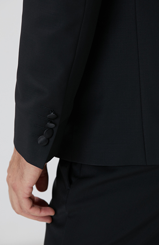 Siyah Yün Karışımlı Smokin Takım Elbise