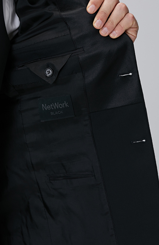 Siyah Yün Karışımlı Smokin Takım Elbise