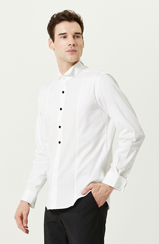 Beyaz Ata Yaka  Smokin Gömlek