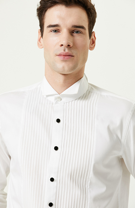 Beyaz Ata Yaka  Smokin Gömlek