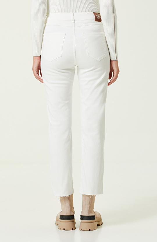 Beyaz Yüksek Bel Denim Pantolon