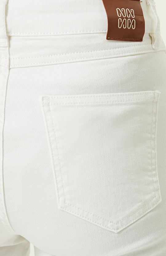 Beyaz Yüksek Bel Denim Pantolon