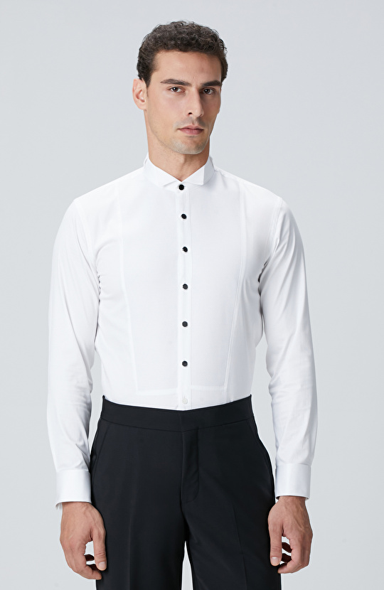 Beyaz Saten Smokin Gömlek