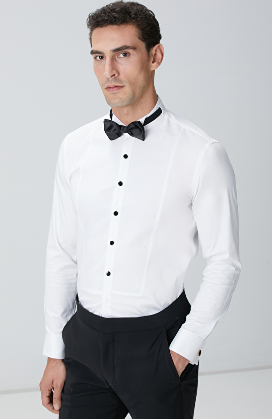 Beyaz Saten Smokin Gömlek