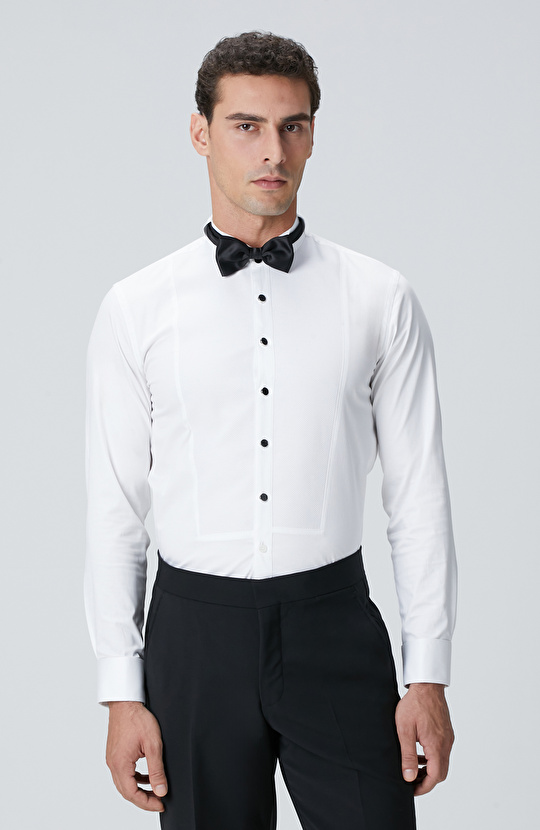 Beyaz Saten Smokin Gömlek