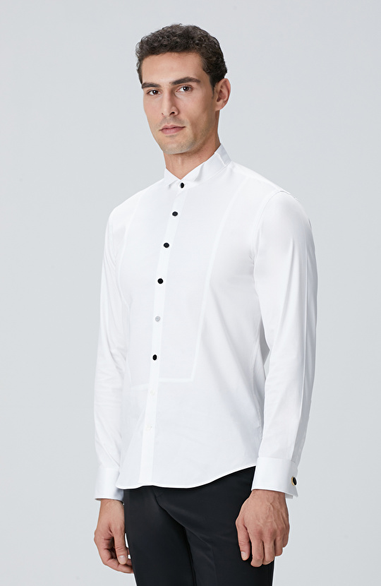 Beyaz Saten Smokin Gömlek