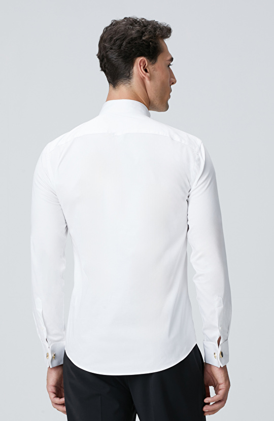 Beyaz Saten Smokin Gömlek