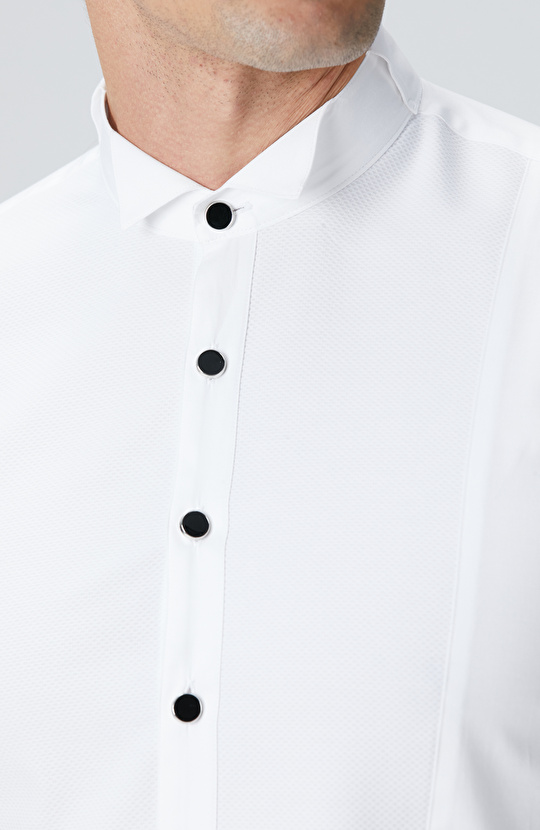 Beyaz Saten Smokin Gömlek