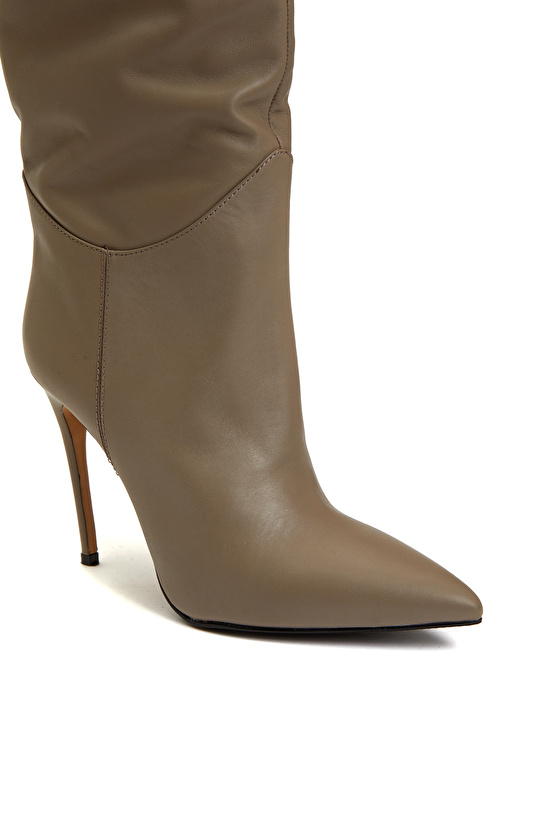 Gri Kadın Deri Çizme