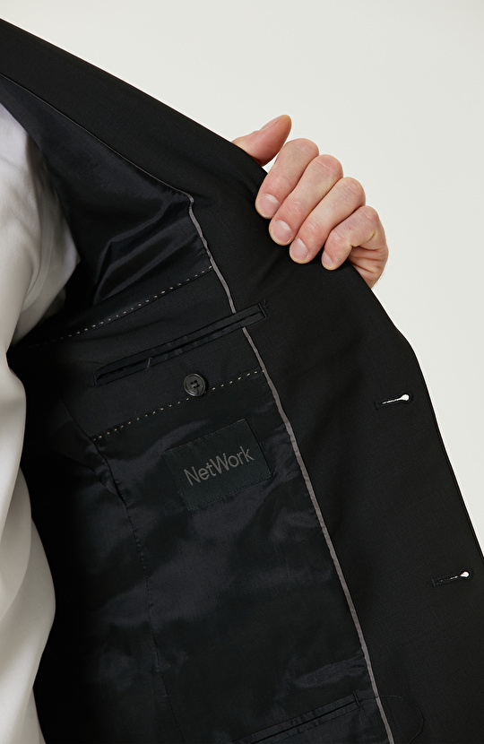 Siyah Yün Karışımlı Takım Elbise