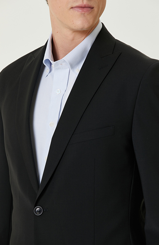 Siyah Yün Karışımlı Takım Elbise