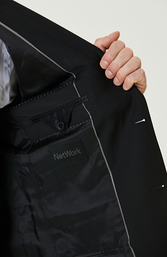 Siyah Yün Karışımlı Takım Elbise