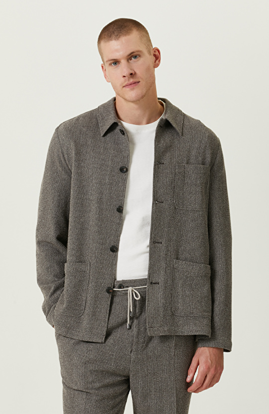 Çizgili Örme Bej Ceket