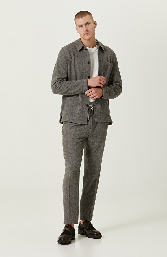 Çizgili Örme Bej Ceket