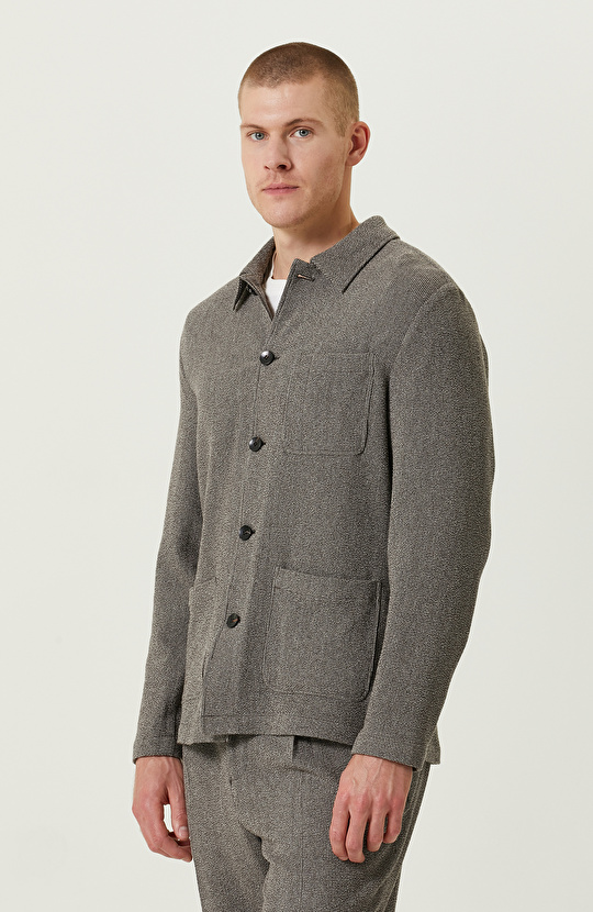 Çizgili Örme Bej Ceket